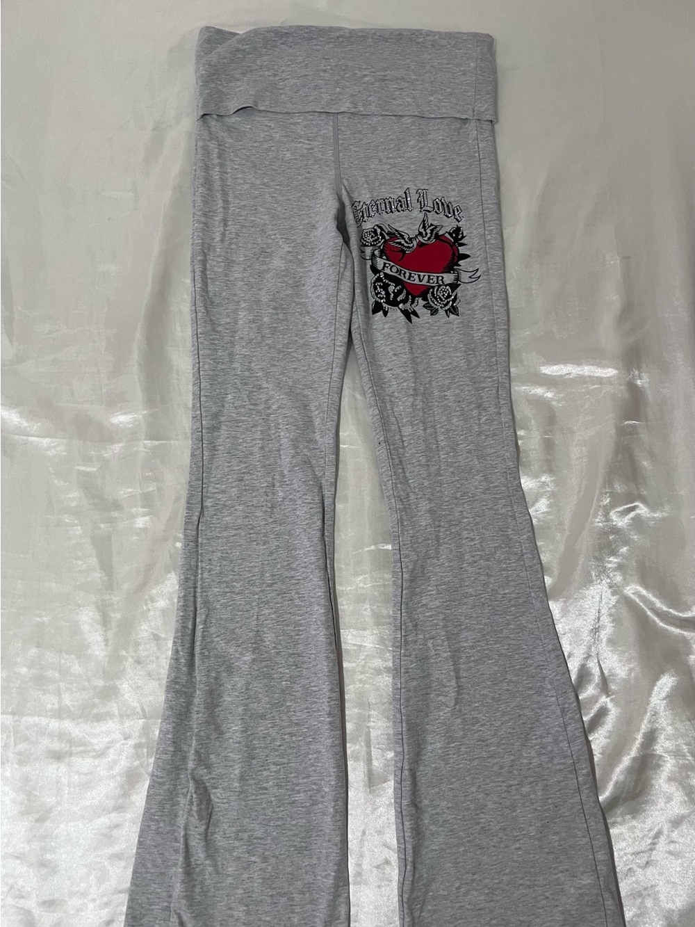 Kids Gray Yoga Flare Pants with Heart Graphic